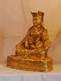 Buddhist Handmade Statue Of Gampopa, [face Painted], [gold Plated]