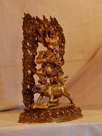 Buddhist Handmade Statue Of Yamantaka, Full Gold Plated, [face Painted], Megasambhara, Vajrabhairava Heruka