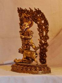 Buddhist Handmade Statue Of Yamantaka, Full Gold Plated, [face Painted], Megasambhara, Vajrabhairava Heruka