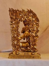 Buddhist Handmade Statue Of Yamantaka, Full Gold Plated, [face Painted], Megasambhara, Vajrabhairava Heruka