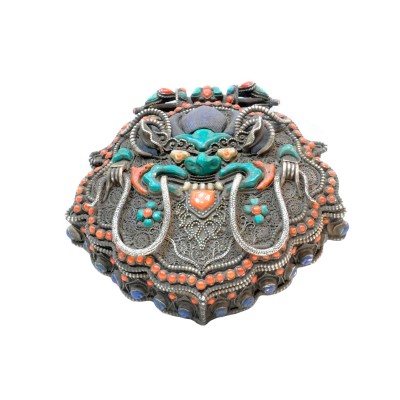 Buddhist Handmade Statue Of Ghau, [mahakala], [stone Setting]