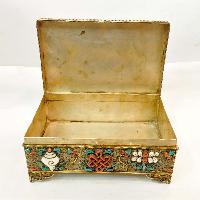Buddhist Handmade Jewelry Box, [gold Plated], [stone Setting], [ashtamangala], With Siku Design