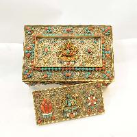 Buddhist Handmade Jewelry Box, [gold Plated], [stone Setting], [ashtamangala], With Siku Design