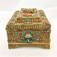 Buddhist Handmade Jewelry Box, [gold Plated], [stone Setting], [ashtamangala], With Siku Design