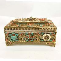 Buddhist Handmade Jewelry Box, [gold Plated], [stone Setting], [ashtamangala], With Siku Design