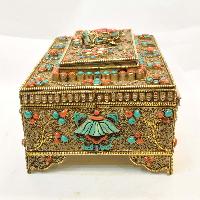 Buddhist Handmade Jewelry Box, [gold Plated], [stone Setting], [ashtamangala], With Siku Design