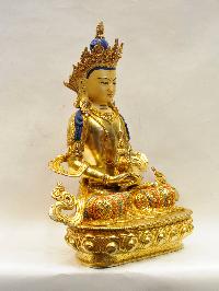 Buddhist Handmade Statue Of Aparimita, [full Fire Gold Plated], [face Painted], [stone Setting], Amitayus, Chepame
