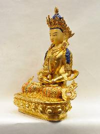 Buddhist Handmade Statue Of Aparimita, [full Fire Gold Plated], [face Painted], [stone Setting], Amitayus, Chepame