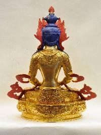 Buddhist Handmade Statue Of Aparimita, [full Fire Gold Plated], [face Painted], [stone Setting], Amitayus, Chepame