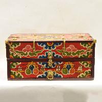 Buddhist Handmade Wooden Traveling Altar Box, [foldable], Double Dorje Design, Traditional Color Painted