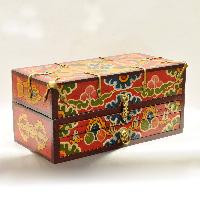 Buddhist Handmade Wooden Traveling Altar Box, [foldable], Double Dorje Design, Traditional Color Painted