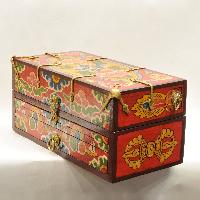 Buddhist Handmade Wooden Traveling Altar Box, [foldable], Double Dorje Design, Traditional Color Painted