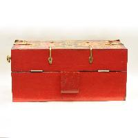 Buddhist Handmade Wooden Traveling Altar Box, [foldable], Double Dorje Design, Traditional Color Painted