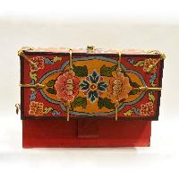 Buddhist Handmade Wooden Traveling Altar Box, [foldable], Double Dorje Design, Traditional Color Painted