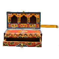 Buddhist Handmade Wooden Traveling Altar Box, [foldable], Double Dorje Design, Traditional Color Painted