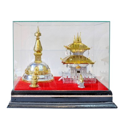 Traditional Handmade Nepali Gift Item Of [swayambhunath] Stupa And [pashupatinath] Temple Replica On Glass