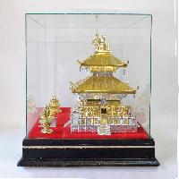 Traditional Handmade Nepali Gift Item Of [swayambhunath] Stupa And [pashupatinath] Temple Replica On Glass