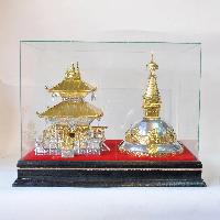 Traditional Handmade Nepali Gift Item Of [swayambhunath] Stupa And [pashupatinath] Temple Replica On Glass