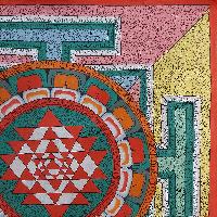 [art From Bhaktapur], Buddhist Handmade Thangka Of [newari Style] Sri Yantra Design, [hand Painted], [antique], [real Gold]