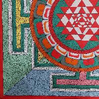 [art From Bhaktapur], Buddhist Handmade Thangka Of [newari Style] Sri Yantra Design, [hand Painted], [antique], [real Gold]