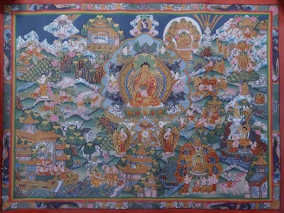 [art From Bhaktapur], Buddhist Handmade Thangka Of Buddha Life Story, [hand Painted], [antique], [real Gold]