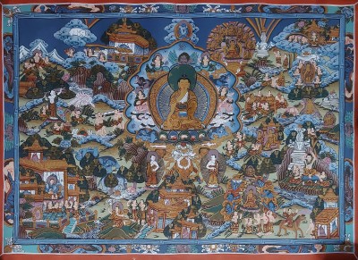 [art From Bhaktapur], Buddhist Handmade Thangka Of Buddha Life Story, [hand Painted], [antique], [real Gold]
