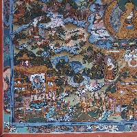 [art From Bhaktapur], Buddhist Handmade Thangka Of Buddha Life Story, [hand Painted], [antique], [real Gold]