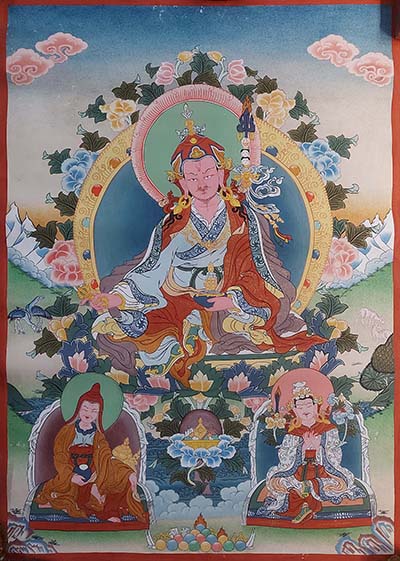 [art From Bhaktapur], Buddhist Handmade Thangka Painting Of Padmasambhava, [antique], [real Gold]