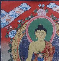[art From Bhaktapur], Buddhist Handmade Thangka Painting Of Medicine Buddha, [antique], [real Gold]
