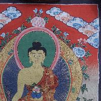 [art From Bhaktapur], Buddhist Handmade Thangka Painting Of Medicine Buddha, [antique], [real Gold]