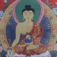 [art From Bhaktapur], Buddhist Handmade Thangka Painting Of Medicine Buddha, [antique], [real Gold]