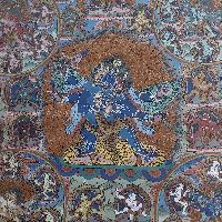 [art From Bhaktapur], Buddhist Handmade Thangka Of Vajrakilaya, [antique], [real Gold]
