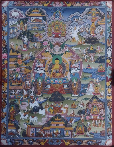 [art From Bhaktapur], Buddhist Handmade Thangka Of Buddha Life Story, [hand Painted], [antique], [real Gold]