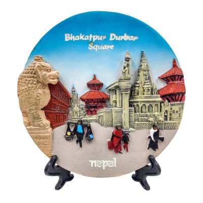 [3d] Fiber Art Of Bhaktapur Durbar Square Of Nepal With Stand And Wall Hanger, Ceramic Plate, Souvenir