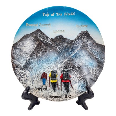 [3d] Fiber Art Of Mt. Everest Of Nepal With Stand And Wall Hanger, Ceramic Plate, Souvenir