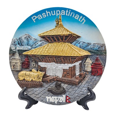 [3d] Fiber Art Of Pashupatinath Temple Of Nepal With Stand And Wall Hanger, Ceramic Plate, Souvenir