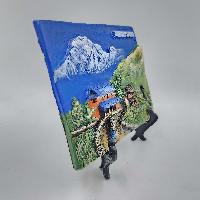 [3d] Fiber Art Of Annapurna Himal And Village Of Nepal With Stand And Wall Hanger
