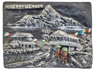 3d Fiber Art Of Machhapuchhre Himal And Village Of Nepal With Stand And Wall Hanger