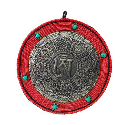 Traditional Tibetan, Ritual Wall Hanging Of Ashtamangala Mandala With [om], Round Shape, [stone Setting]