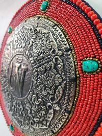 Traditional Tibetan, Ritual Wall Hanging Of Ashtamangala Mandala With [om], Round Shape, [stone Setting]