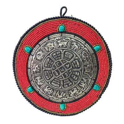 Traditional Tibetan, Ritual Wall Hanging Of Mandala, Round Shape, [stone Setting]