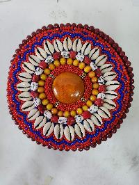 Handmade Woolen Cap With Conch [cowry Shell] And Beads