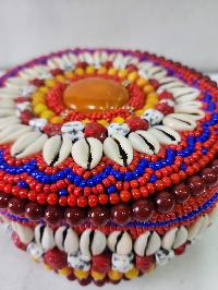 Handmade Woolen Cap With Conch [cowry Shell] And Beads