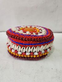 Handmade Woolen Cap With Conch [cowry Shell] And Beads