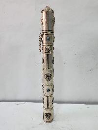 Hand Beaten Metal Incense Holder, Ashtamangala, Stone Setting