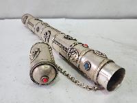 Hand Beaten Metal Incense Holder, Ashtamangala, Stone Setting