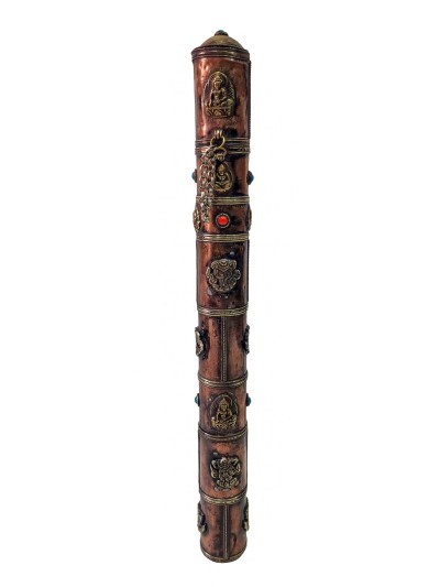 Hand Beaten Metal Incense Holder, Ashtamangala, Stone Setting