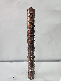 Hand Beaten Metal Incense Holder, Ashtamangala, Stone Setting