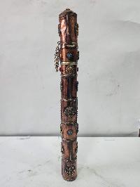 Hand Beaten Metal Incense Holder, Ashtamangala, Stone Setting