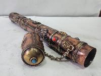 Hand Beaten Metal Incense Holder, Ashtamangala, Stone Setting